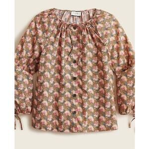 J. Crew Collection Womens Tie Sleeve Button Up Top XXS Pink Orange Prism Floral